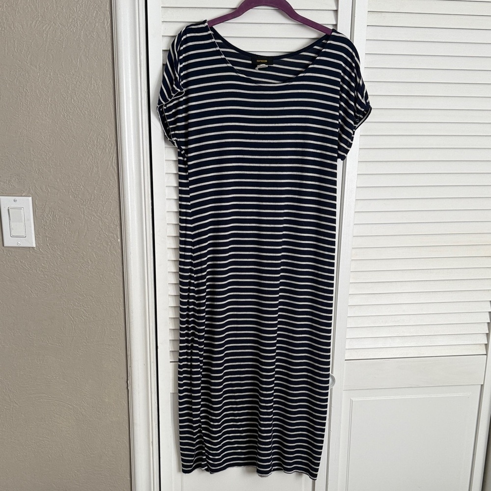 Espresso Black and White Striped Midi Dress